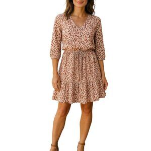 Cabi‎ #5406 Sienna Leopard Print Draw String Waist Dress Red Size XS